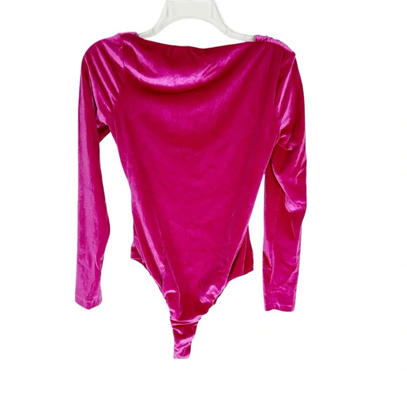 ZARA Pink Velvet Bodysuit Asymmetric Neck Long Sleeve Magenta Pink Size S - Picture 5 of 15